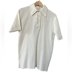 Vintage Jantzen Cream Open-Knit Polo with Point Collar Size L